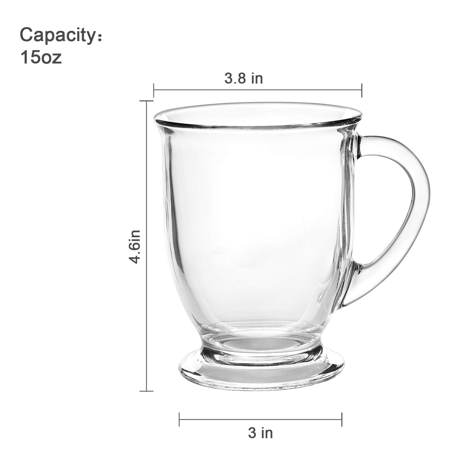 15Oz/450Ml Glass Coffee Mugs Clear Coffee Cups With Handles Perfect For Latte, Cappuccino, Espresso Coffee, Tea And Hot Beverage